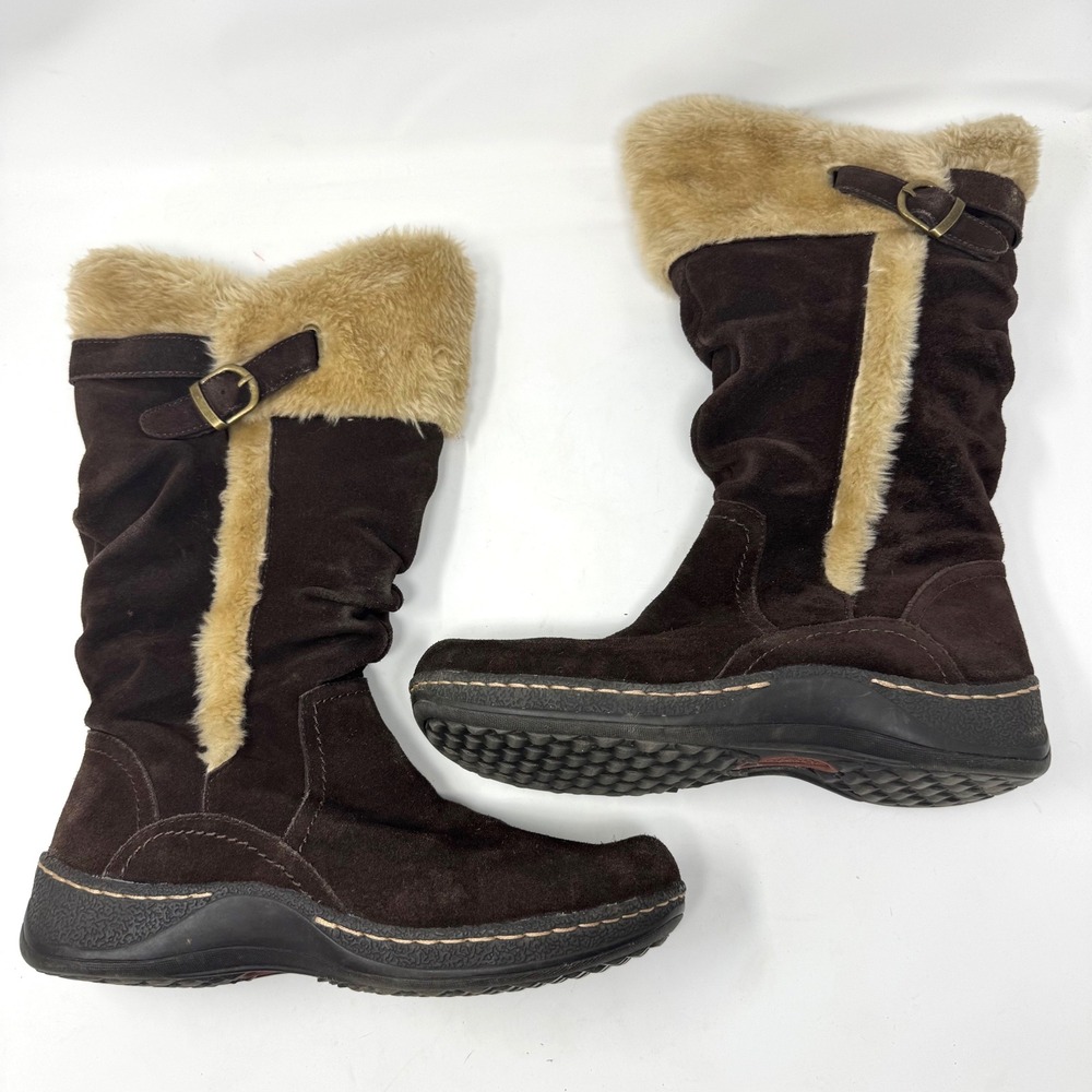 BareTraps Emilse Boots Womens 10M Brown Suede Faux Fur Winter Slouchy Boho Chic
